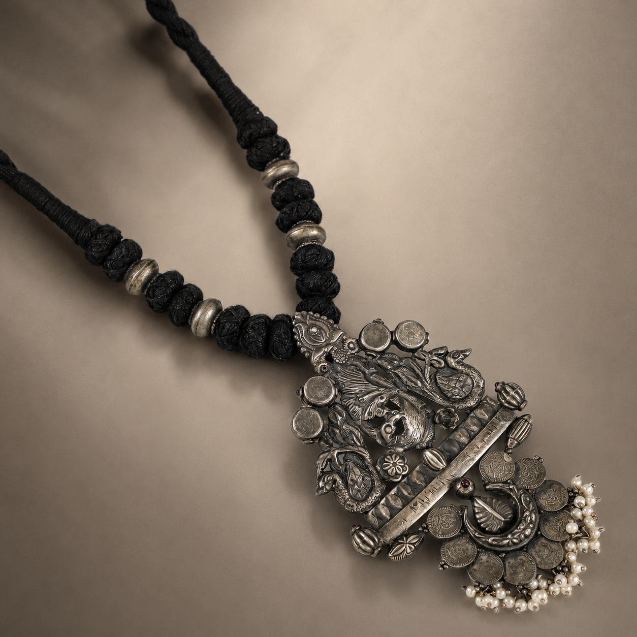 Antique Black Thread Silver Necklace