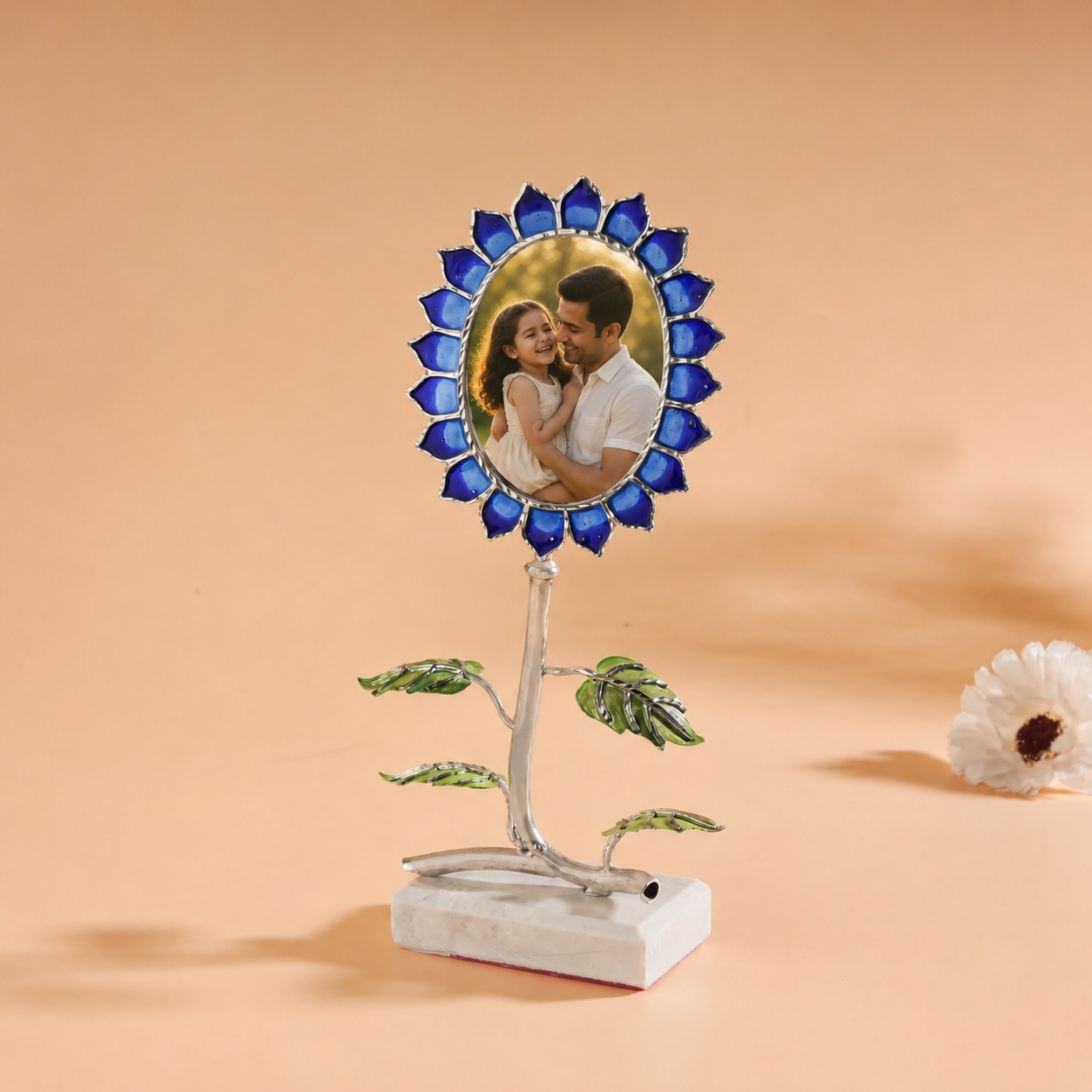 Blue Petals Blossom Stand Silver Photo Frame
