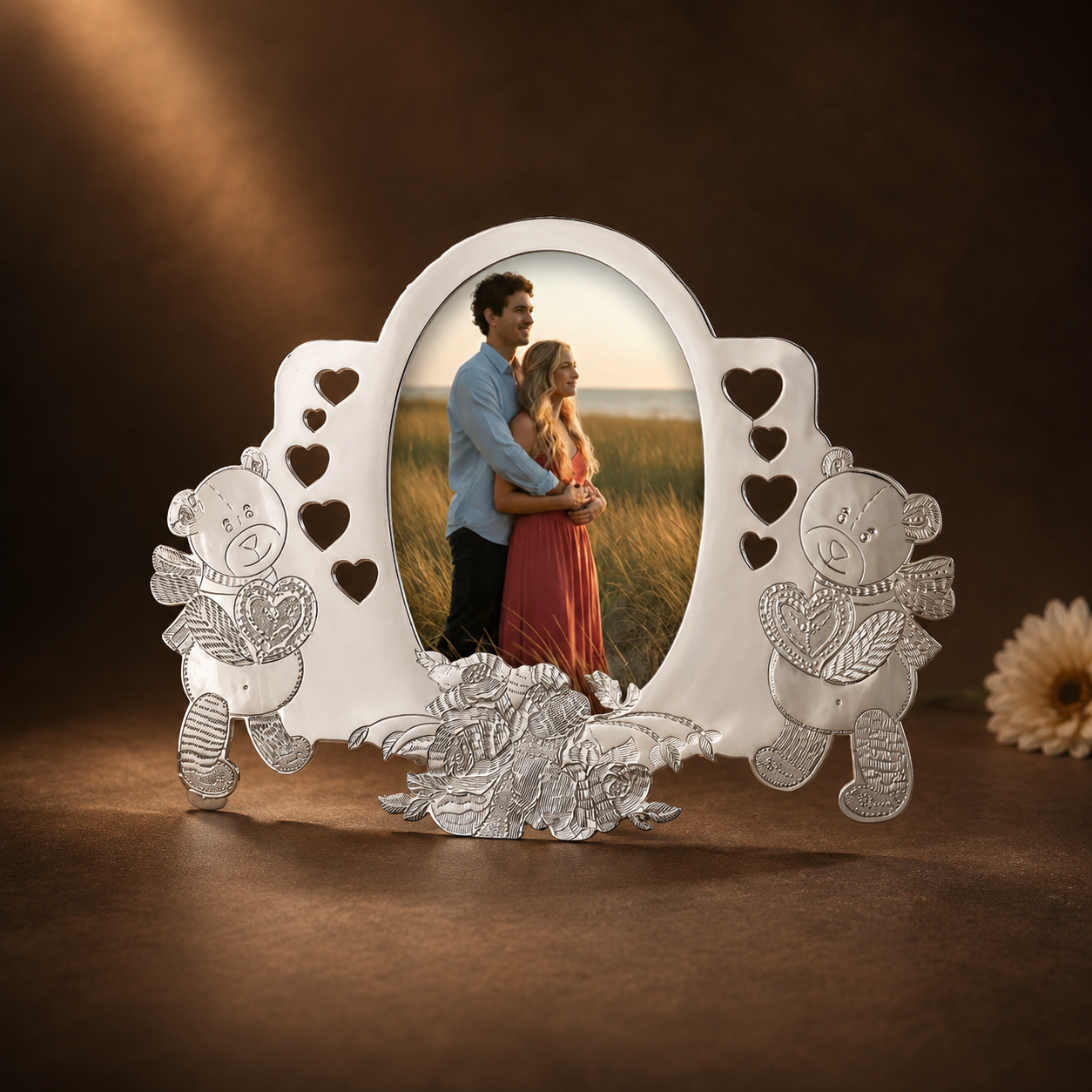Heart & Teddy Themed Silver Photo Frame