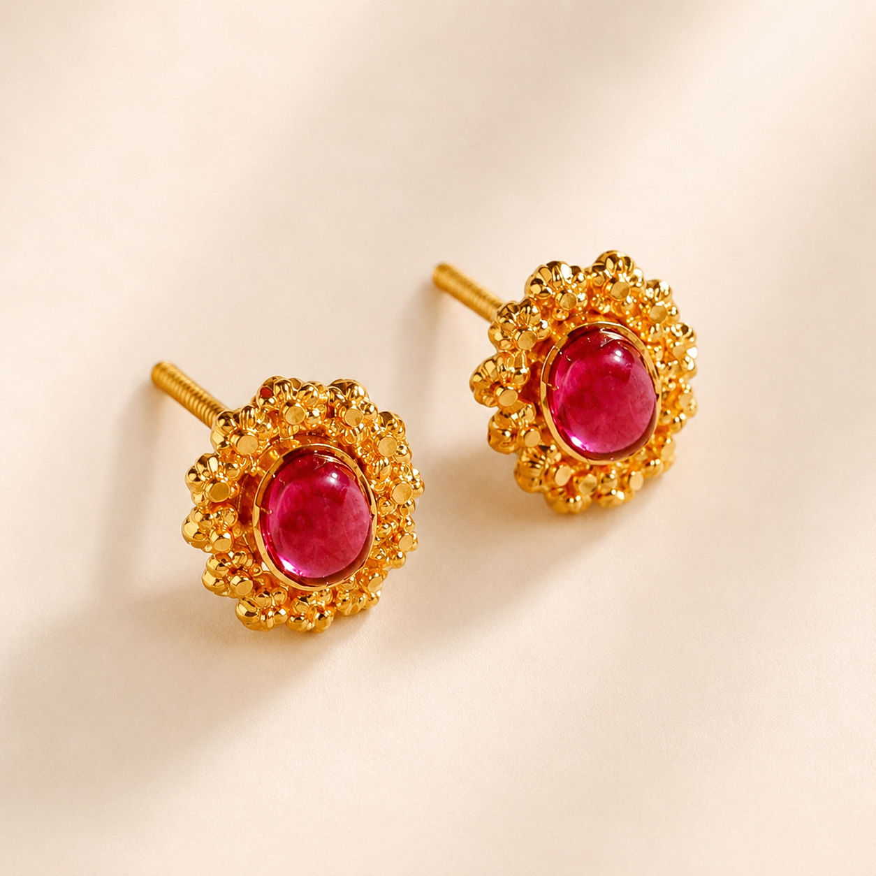 Ruhani Ruby Stud Pendant Gold Necklace Set