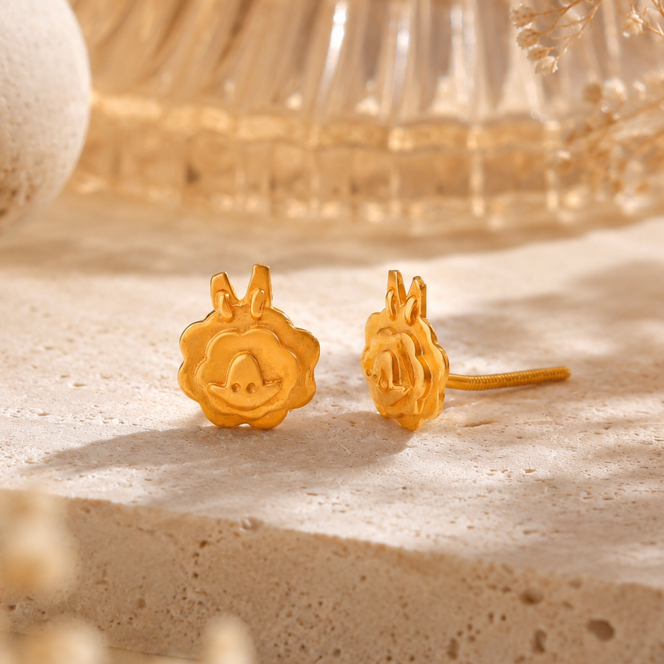 Baby Snail Charm Gold Earrings For Kids