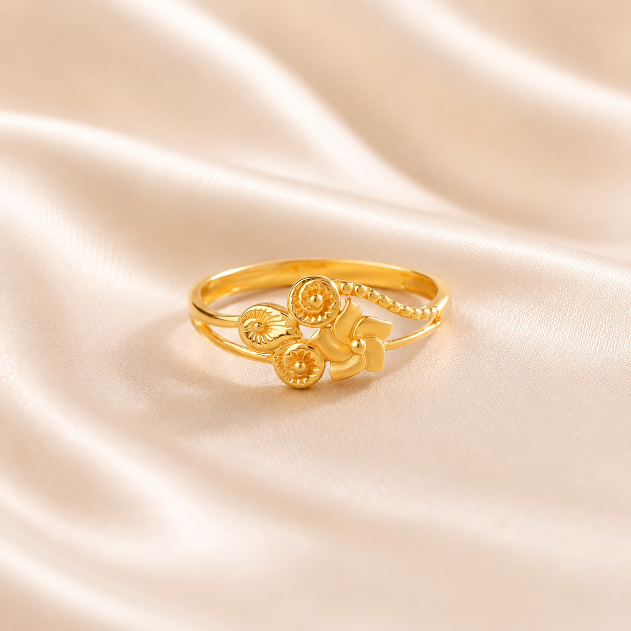 Aarohi Floral Charm Gold Ring