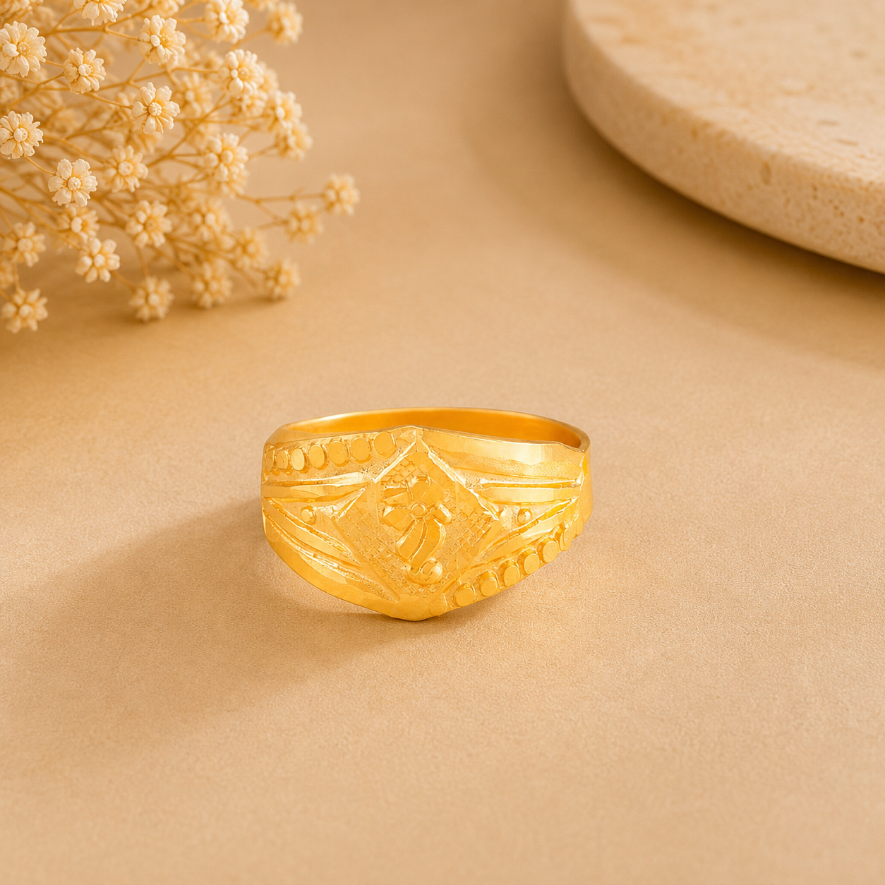 Leaf Patterned Glossy Gold Ring For Kids