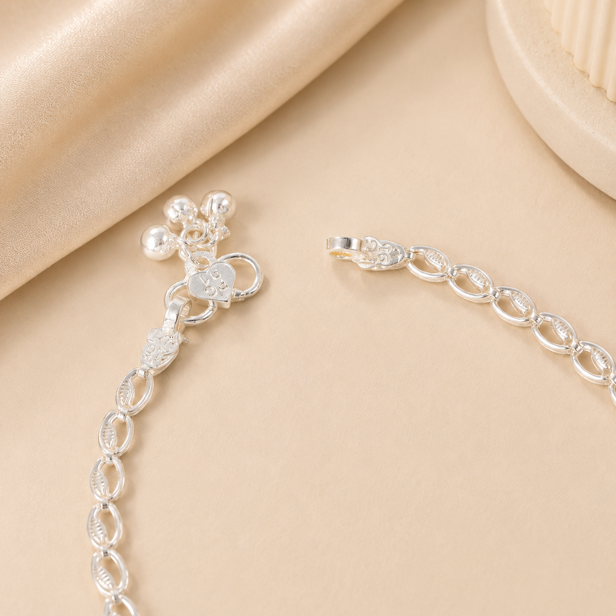 Kiara Mystic Blue Blossom Silver Anklets