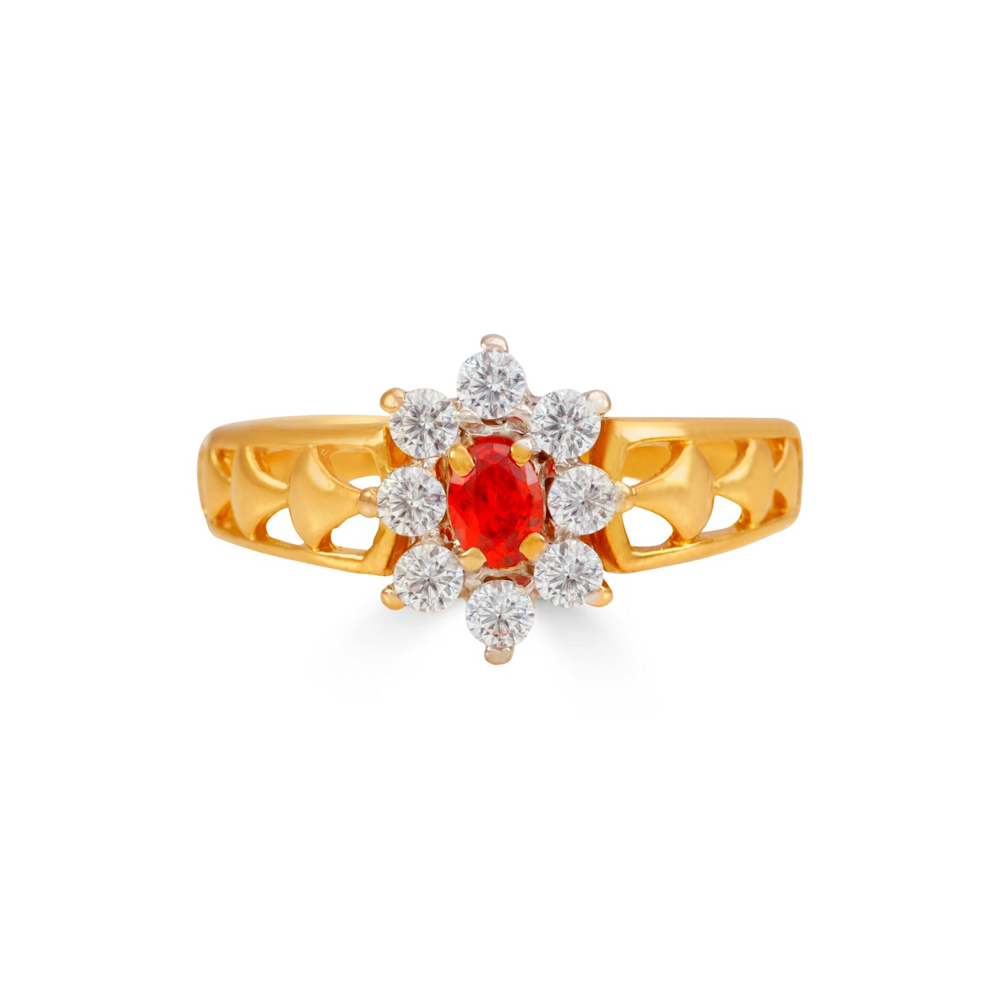Floral Sparkle With Ruby Charm Gold Ring