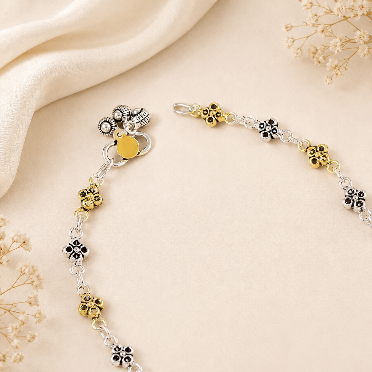 Ishita Pearl Dot Silver Anklets