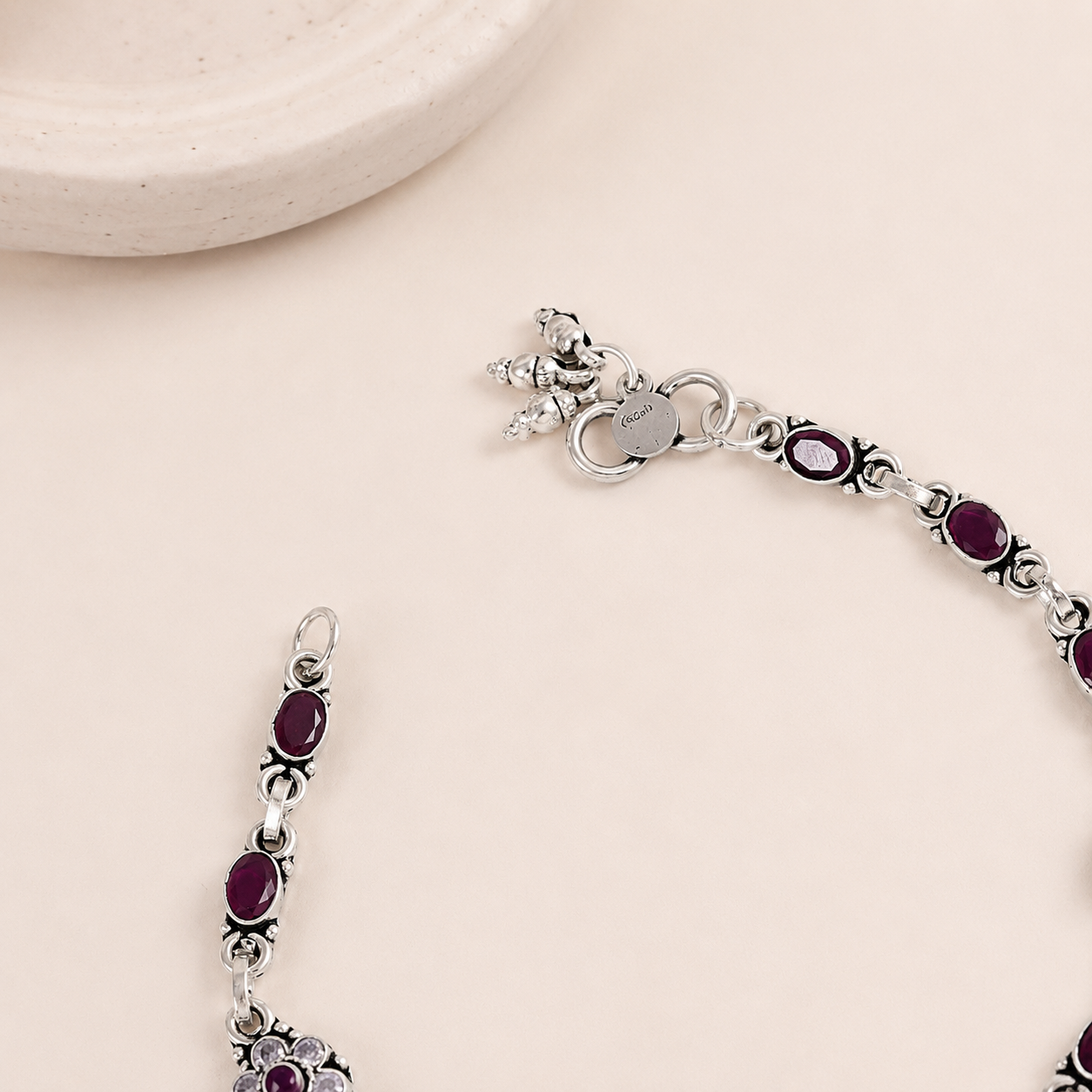 Ridhima Elegant Ruby Stone Silver Anklets