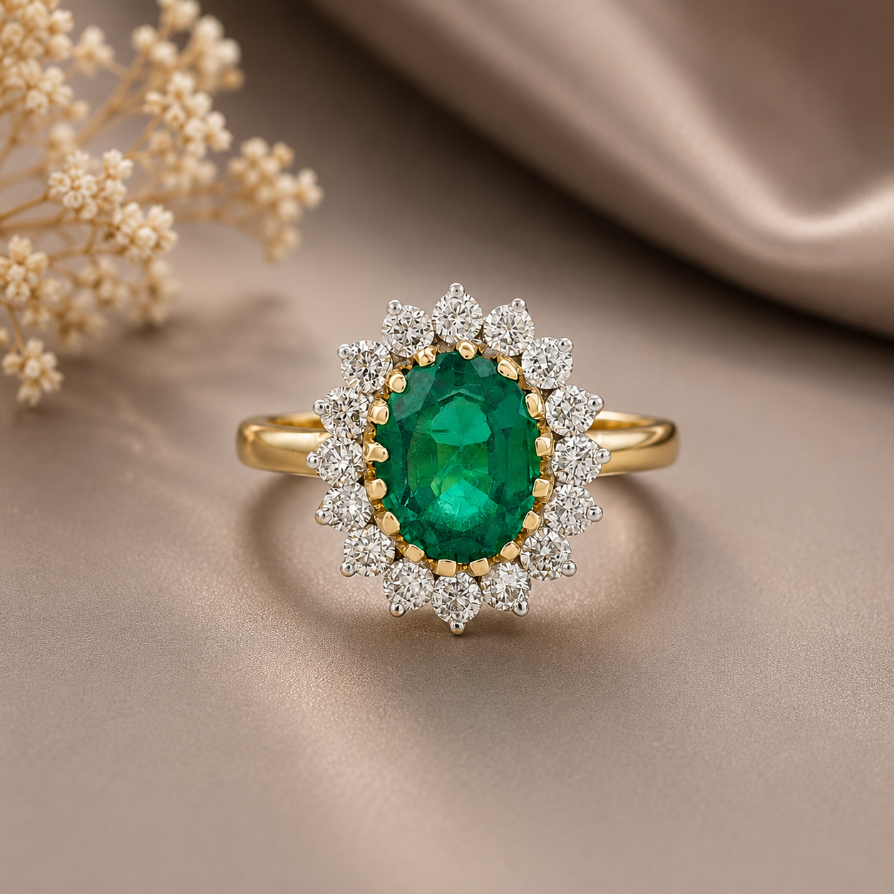 Smriti Floral Emerald Diamond Ring