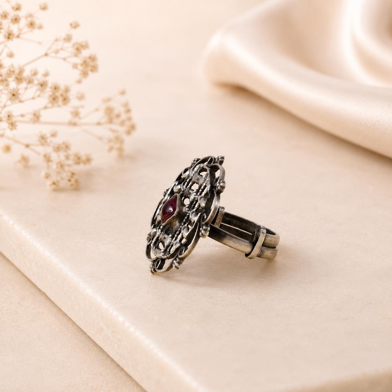 Gauri Regal Antique Charm Silver Ring