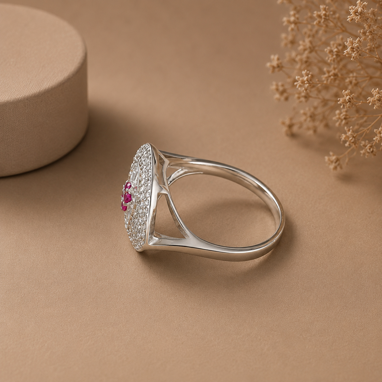 Ira Pink Starburst Silver Ring
