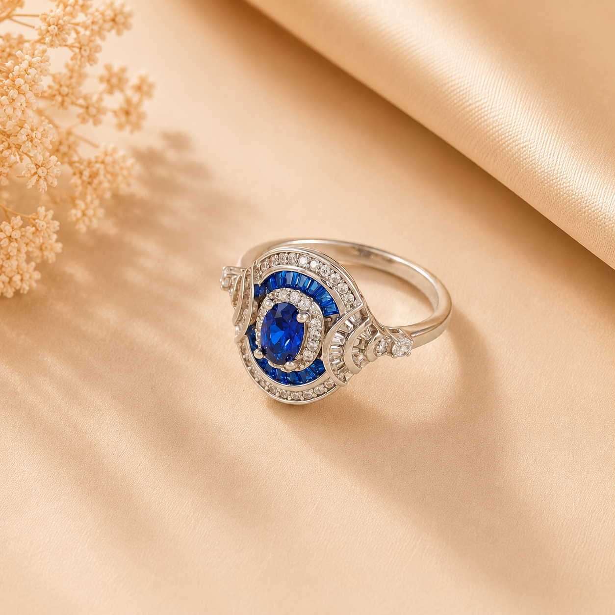 Aditi Blue Gem Elegance Silver Ring