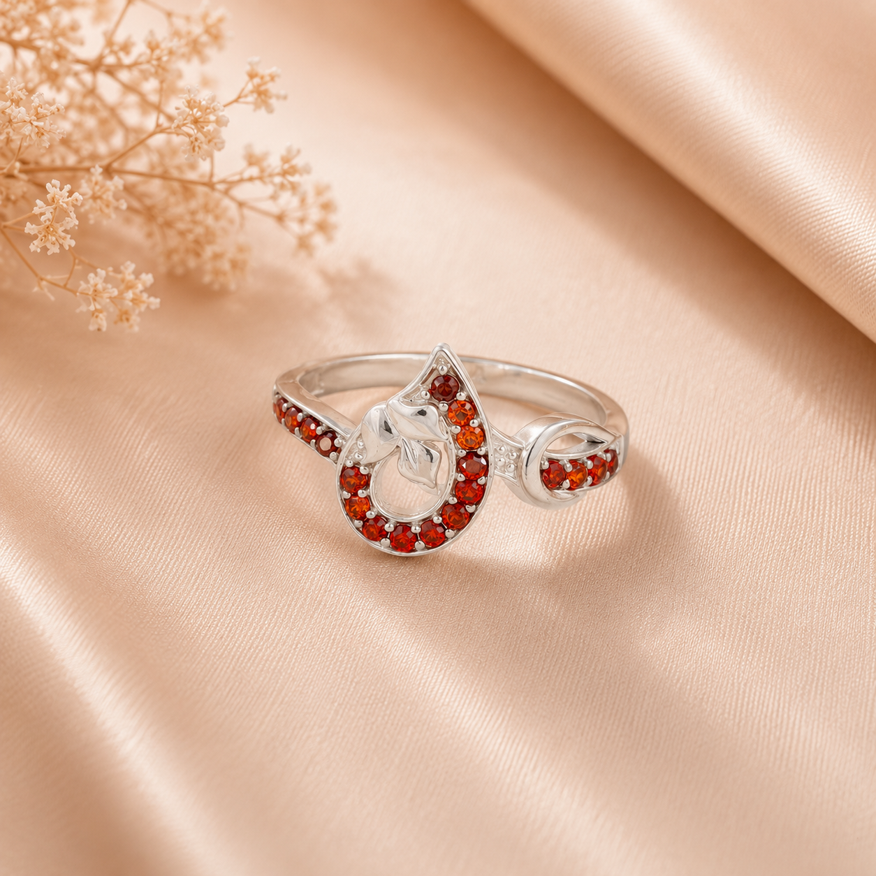 Aadhya Leaf Crystal Silver Ring