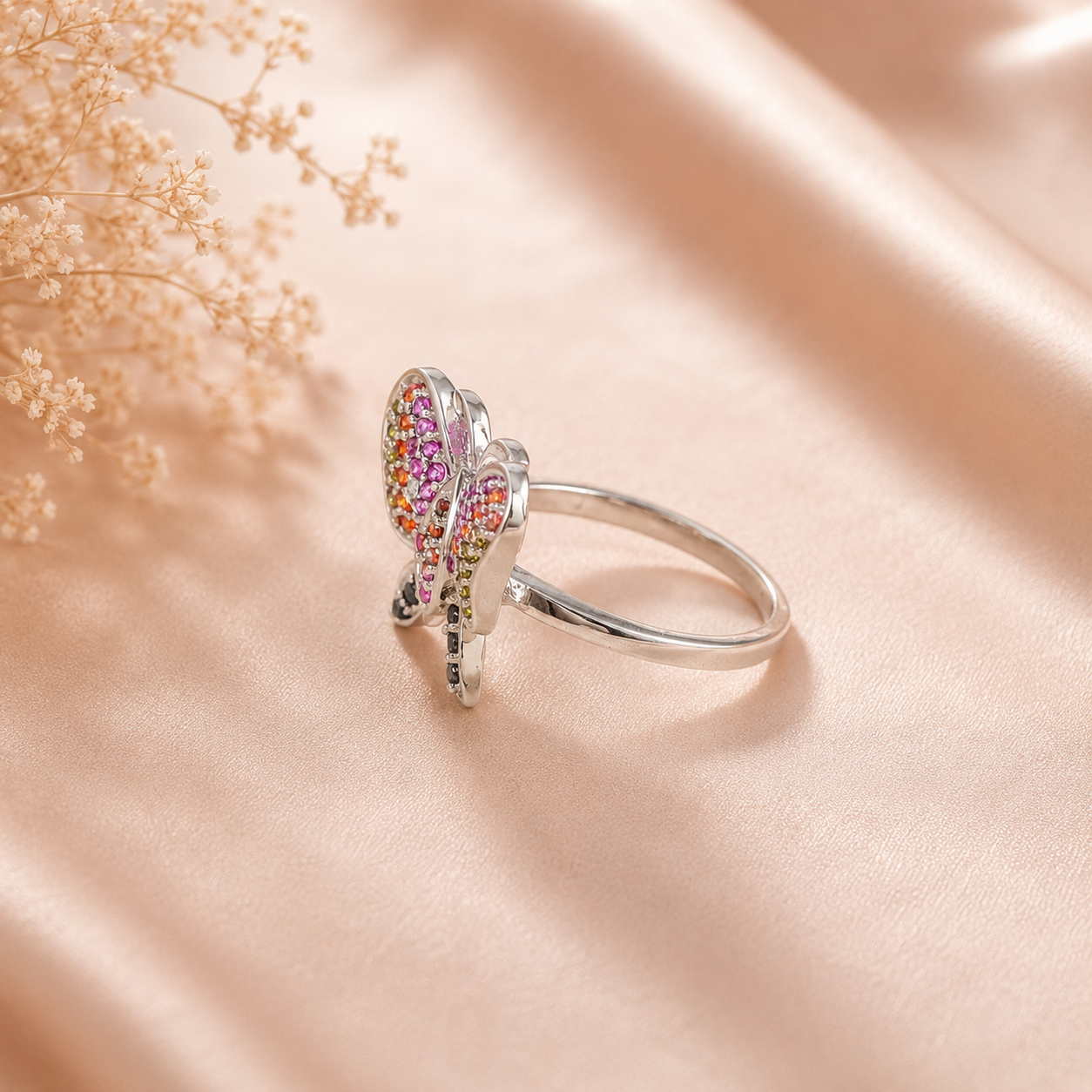 Yashvi Colorful Butterfly Silver Ring