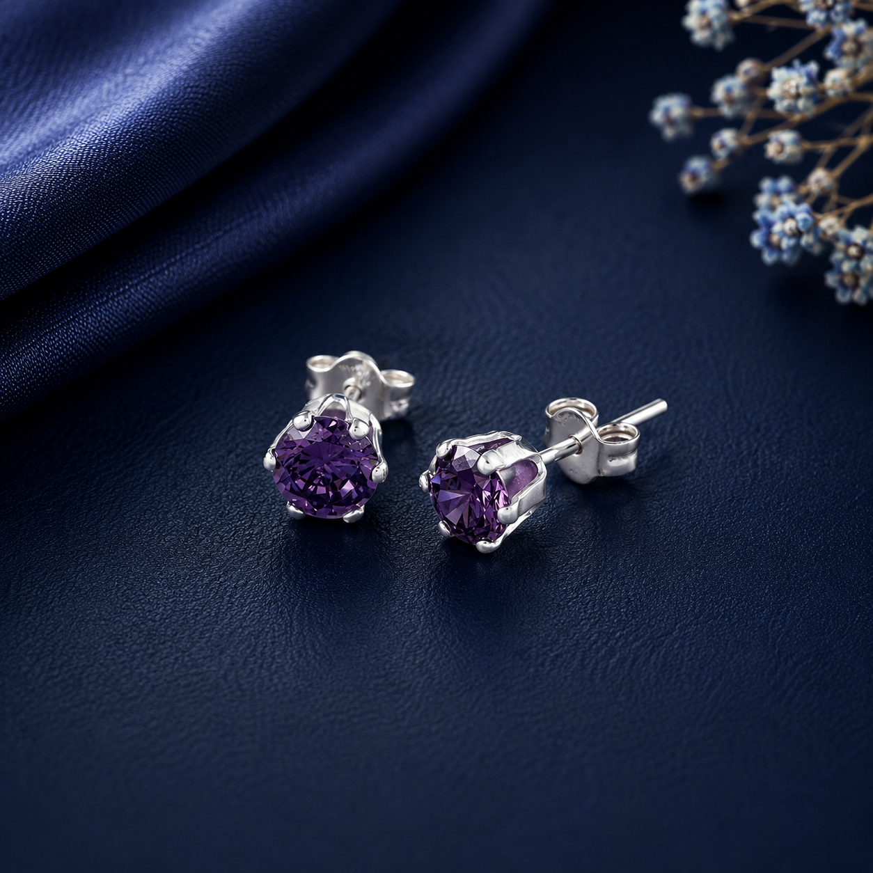 Zoya Purple Charm Silver Earrings