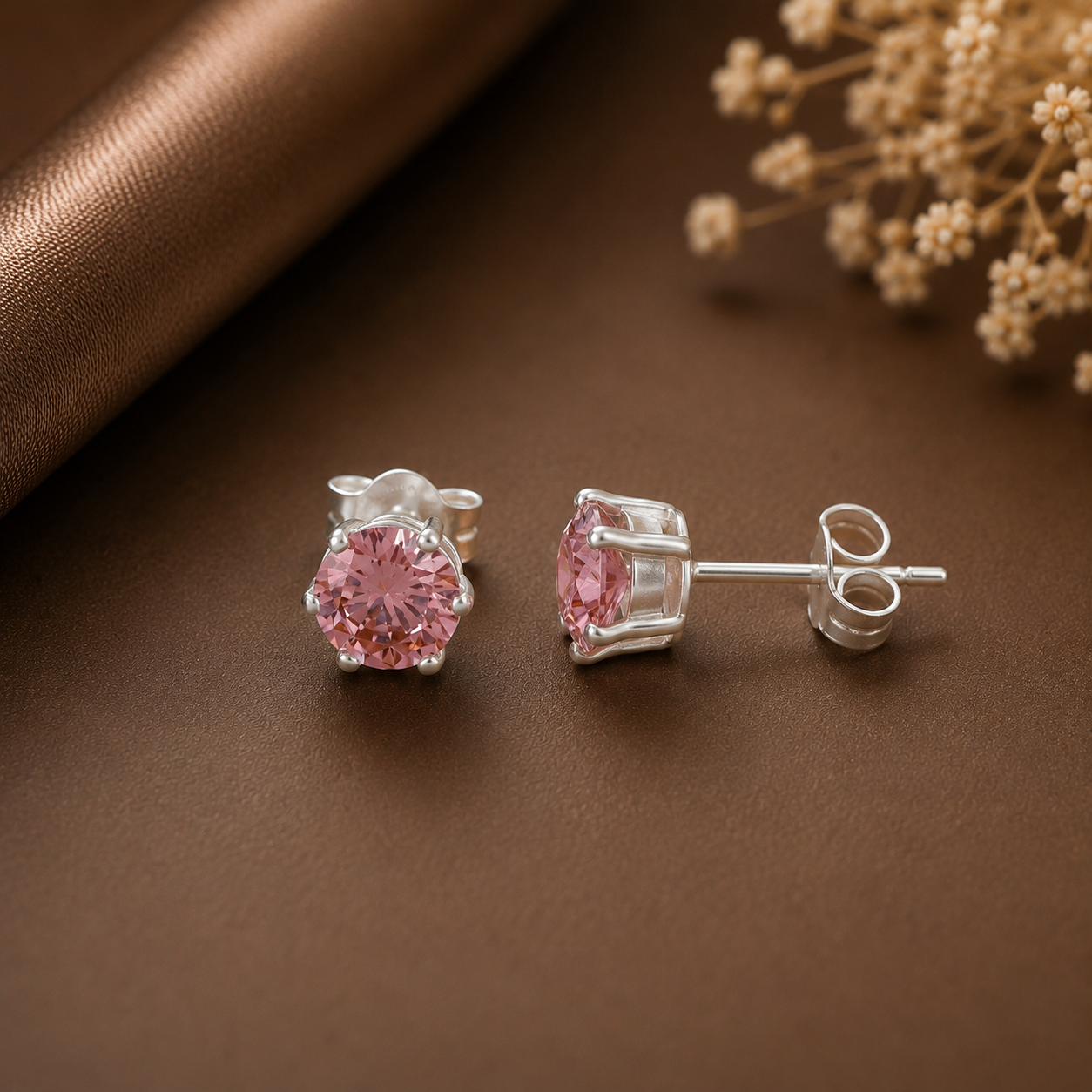 Meher Pink Elegance Silver Earrings