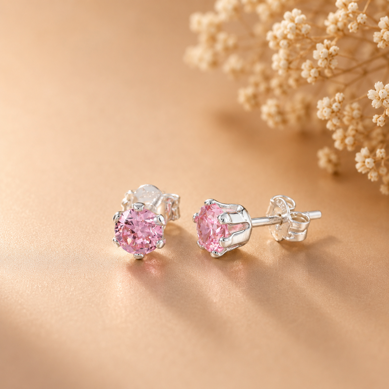 Eshita Pink Glow Silver Earrings