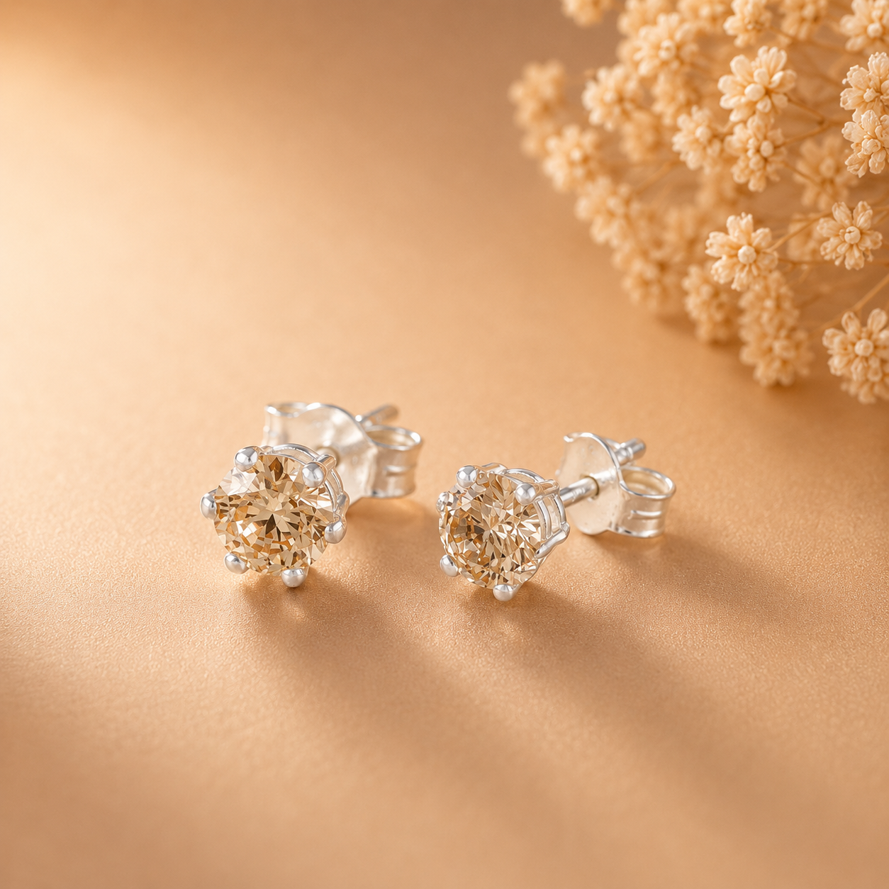 Garima Champagne Stone Silver Earrings