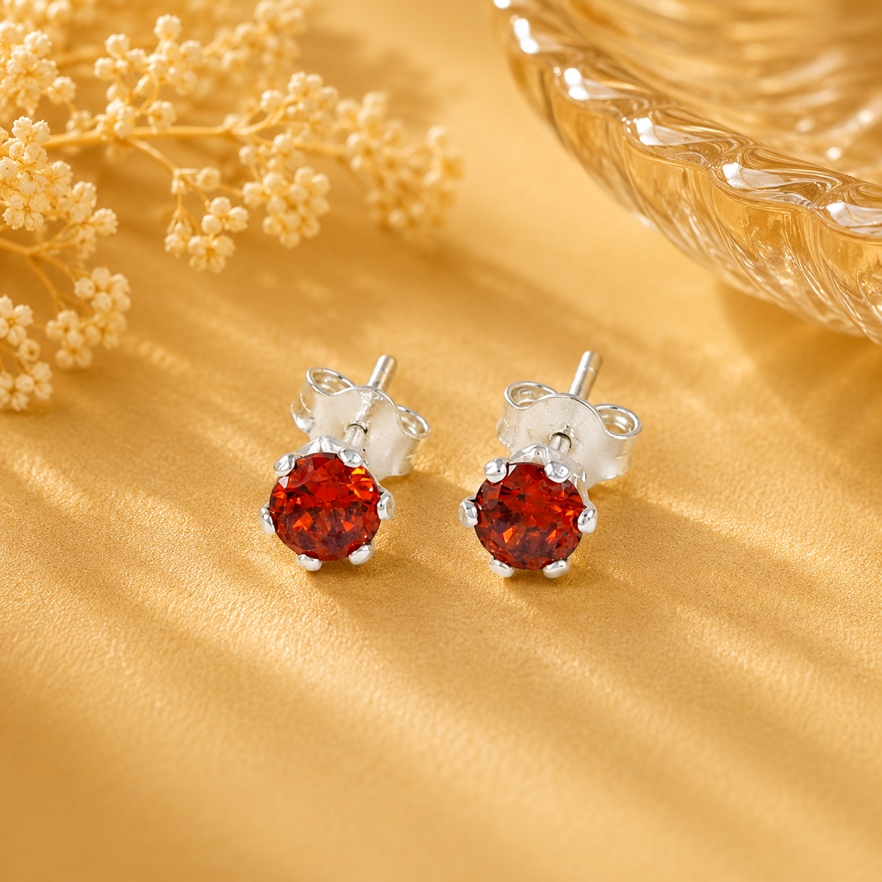 Mishti Red Stone Silver Earrings
