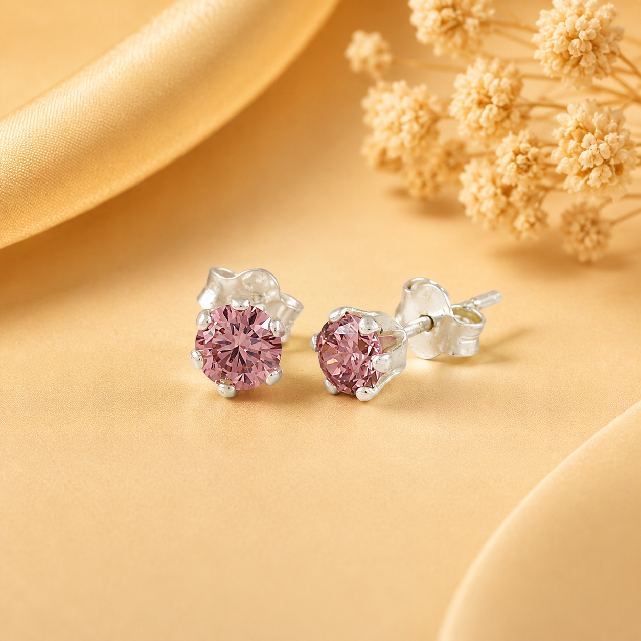 Kiara Rosy Glow Silver Earrings
