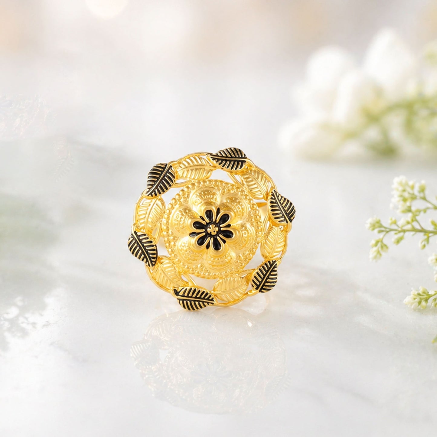 Vanyika Floral Enamel Gold Ring