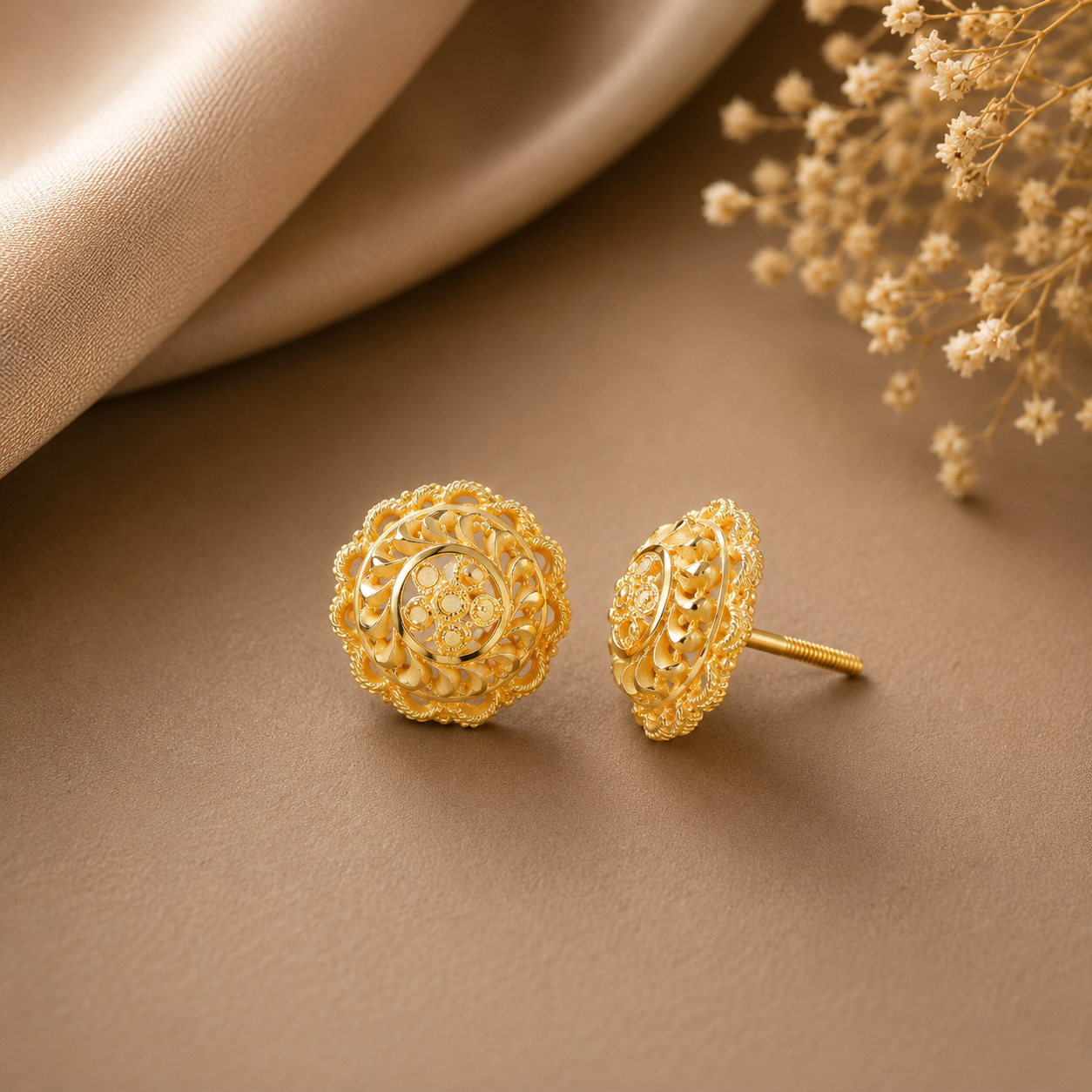 Anvika Heritage Spiral Blossom Gold Earrings