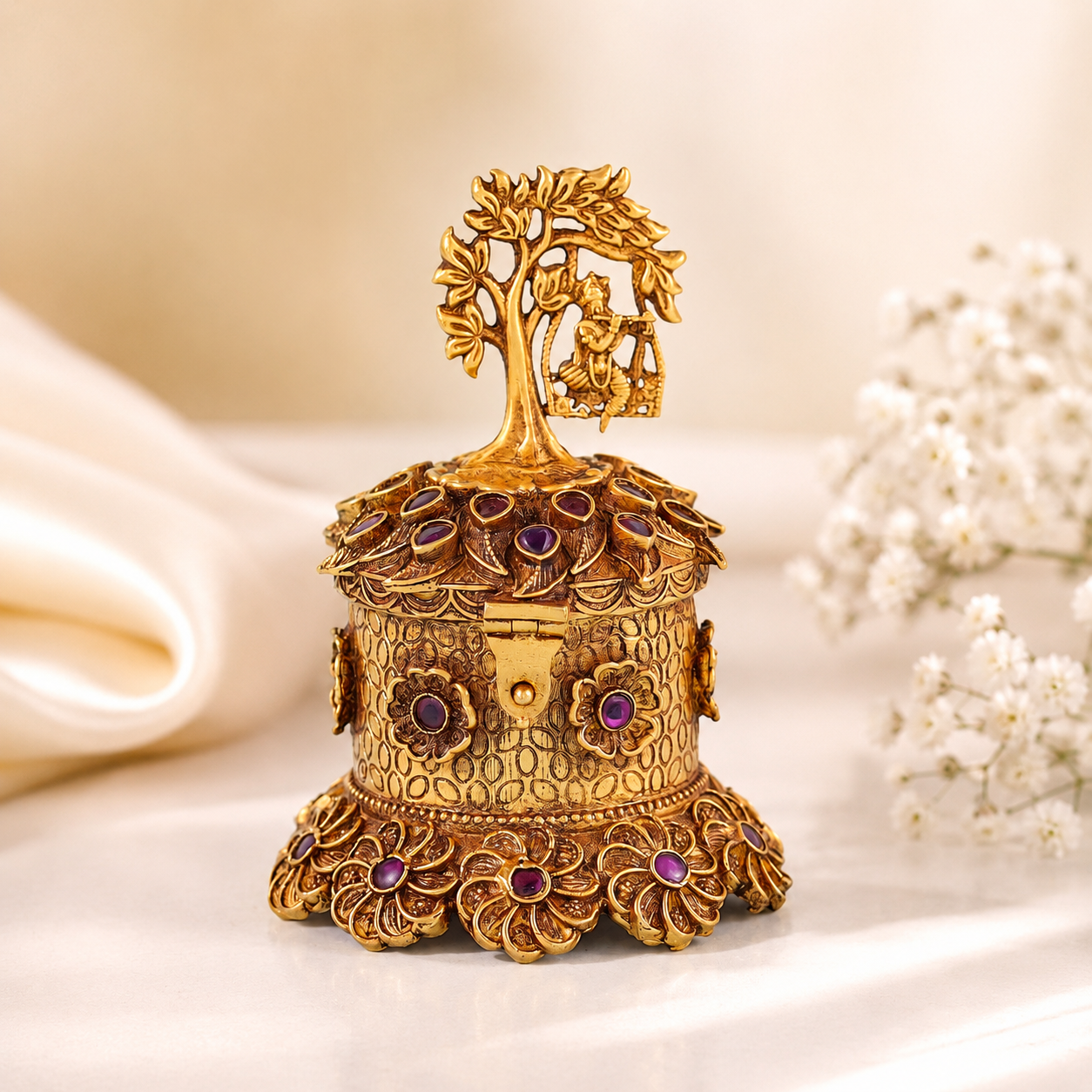 Gold Plated Silver Sindur Box