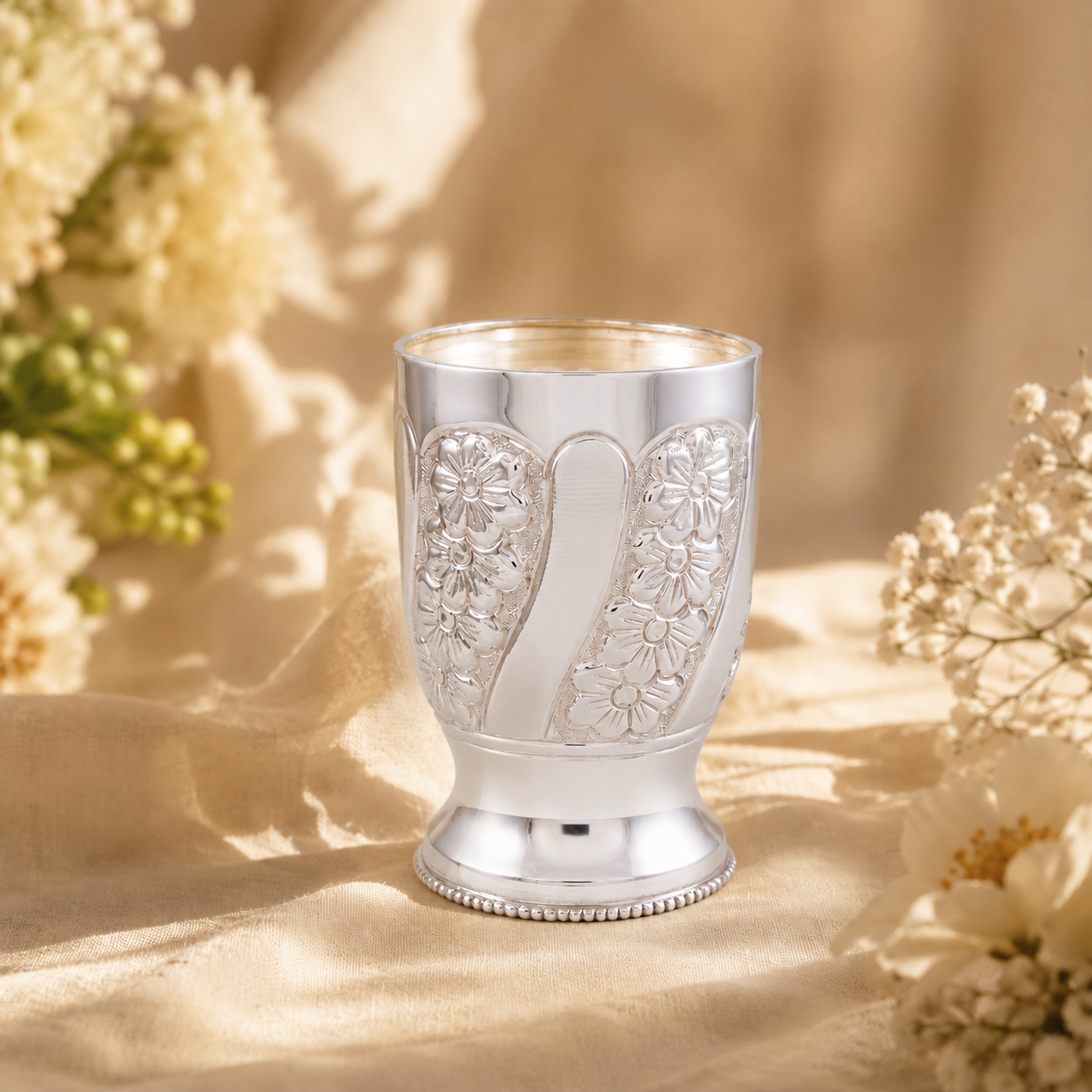 Floral Grace Silver Glass