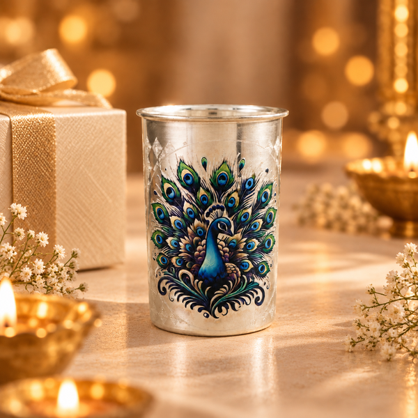 Peacock Elegance Silver Glass