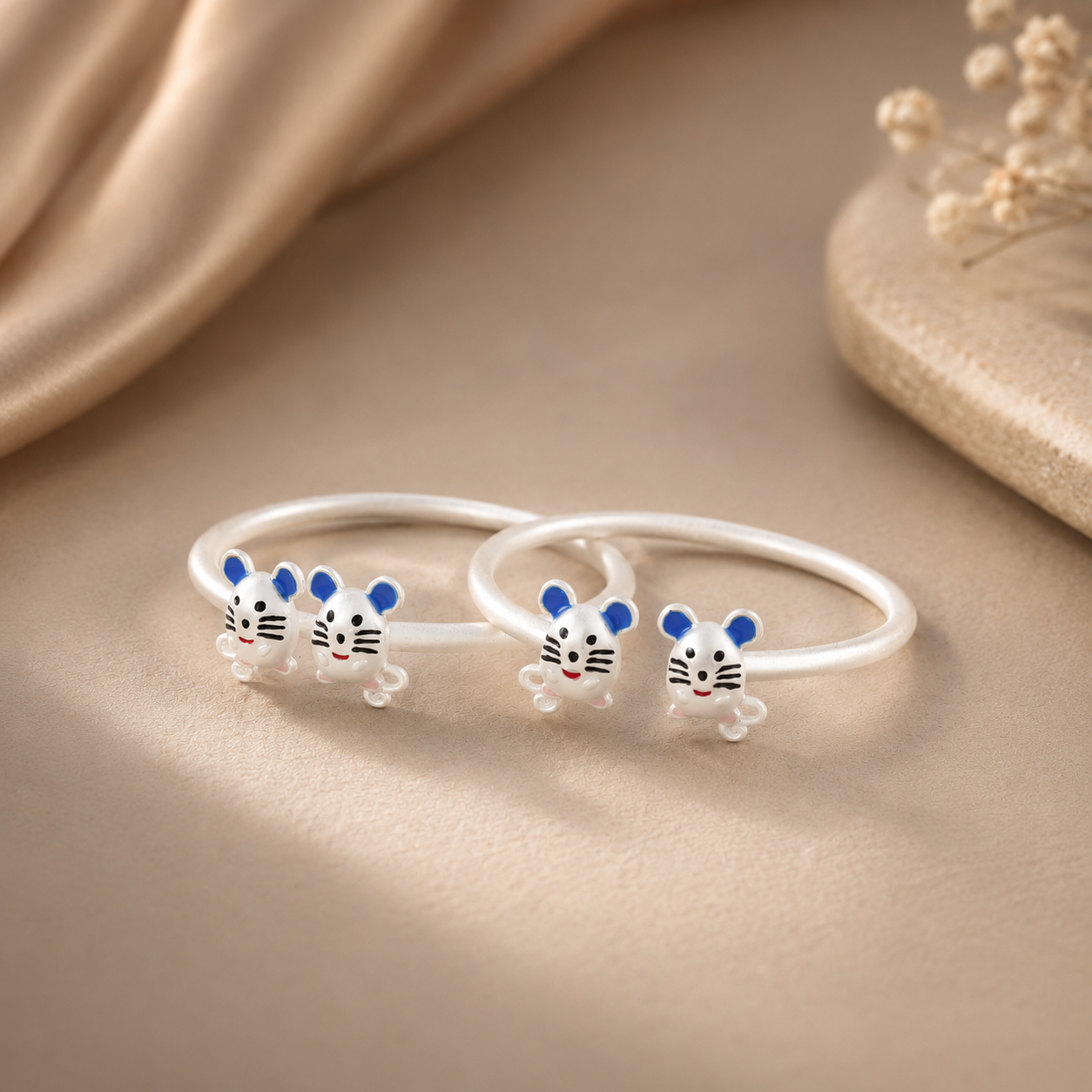 Blue Mouse Silver Baby Bangles