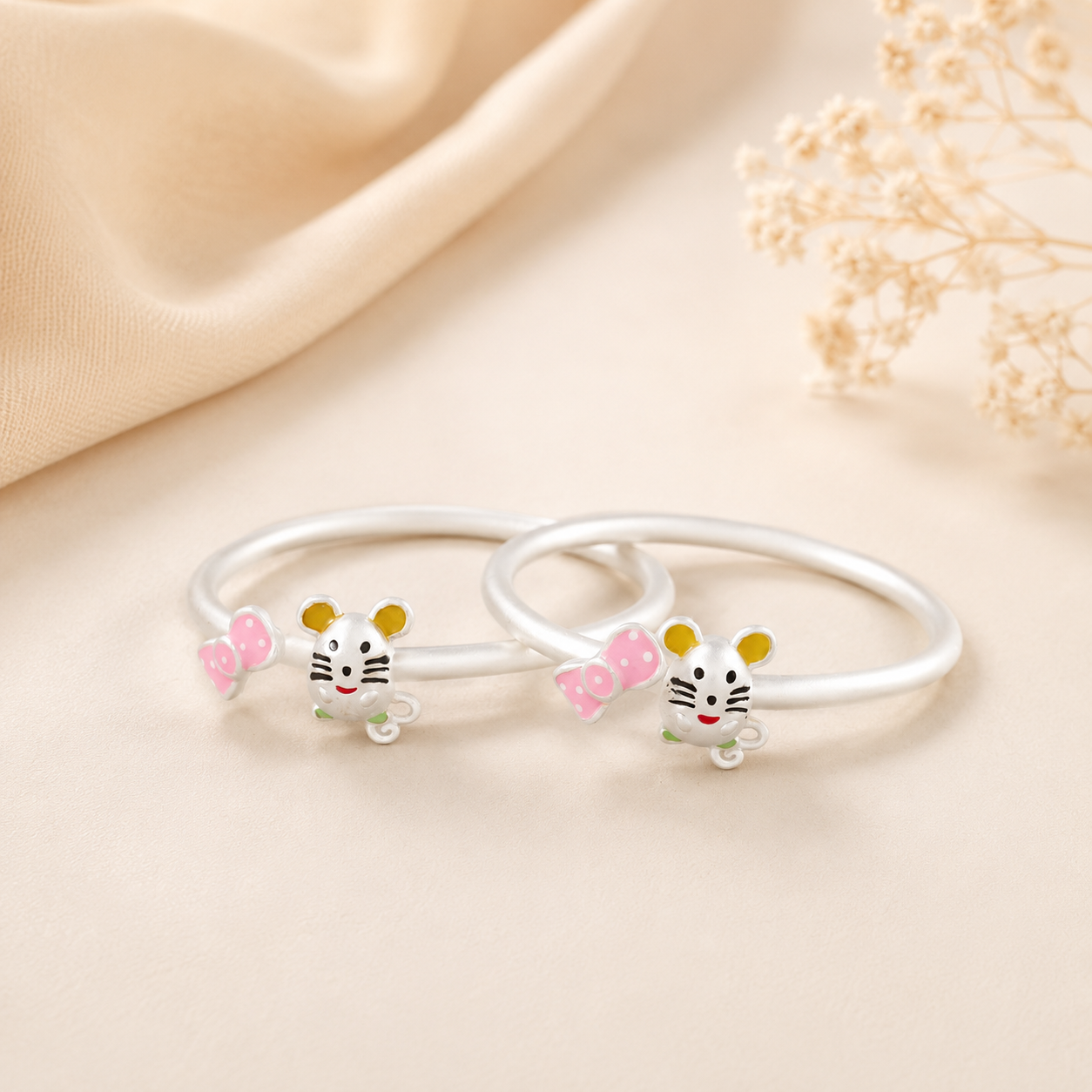 Princess Mouse Silver Baby Bangles