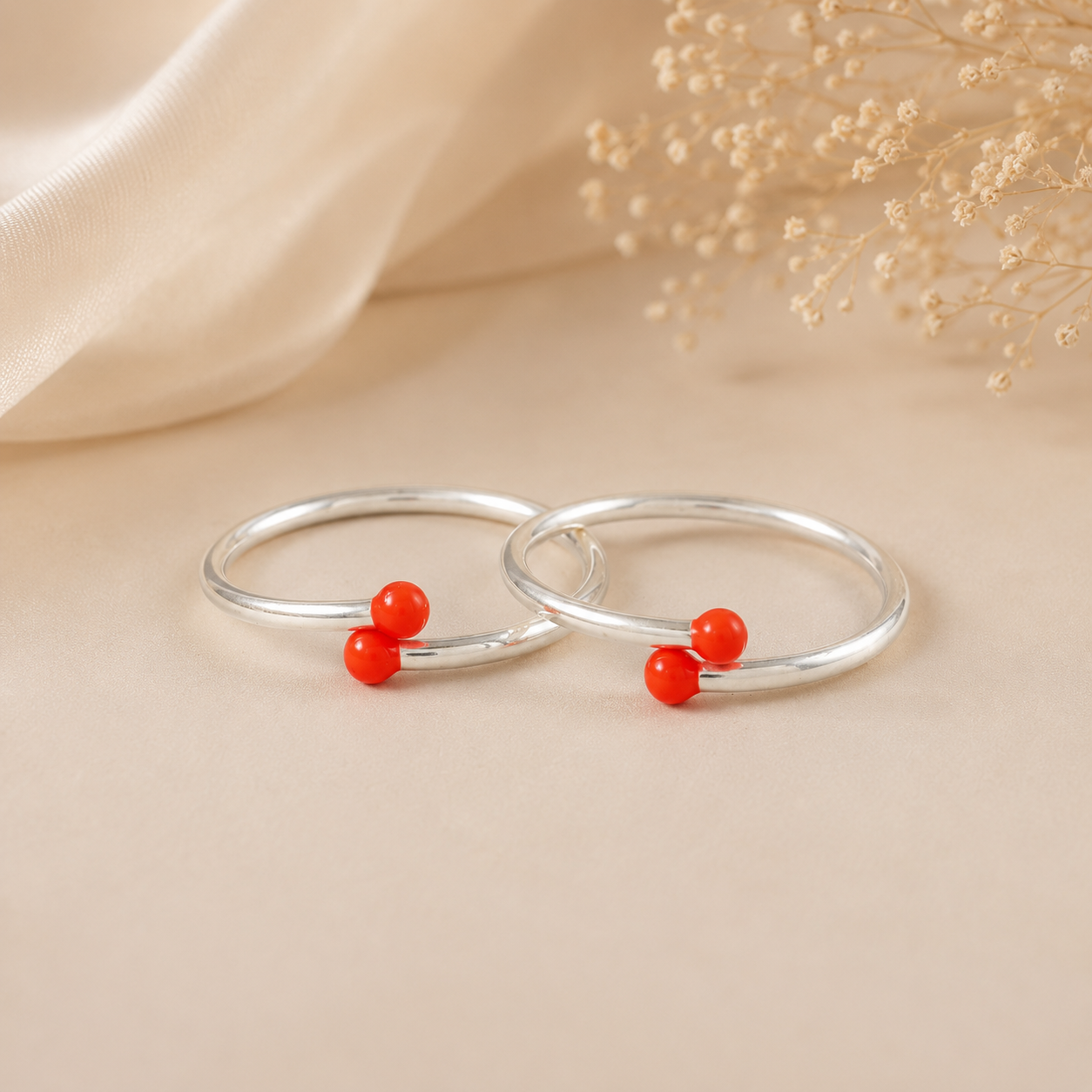 Cherry Charm Silver Baby Bangles