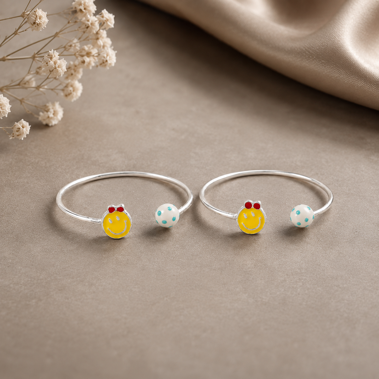 Cheerful Charm Silver Baby Bangles