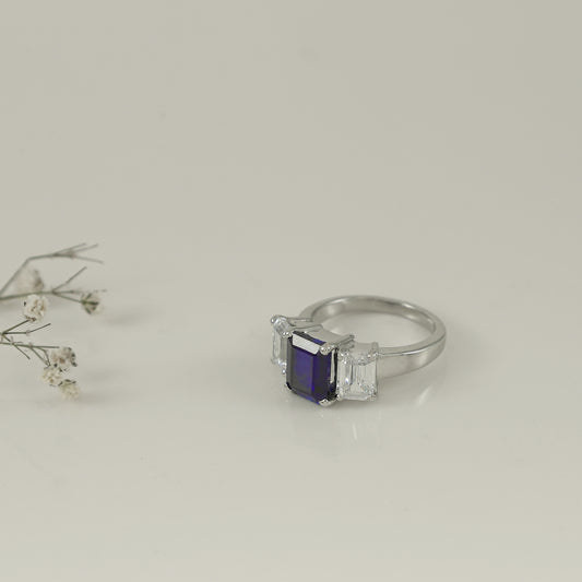 Raina Emerald Cut Swarovski Zirconia Silver Ring