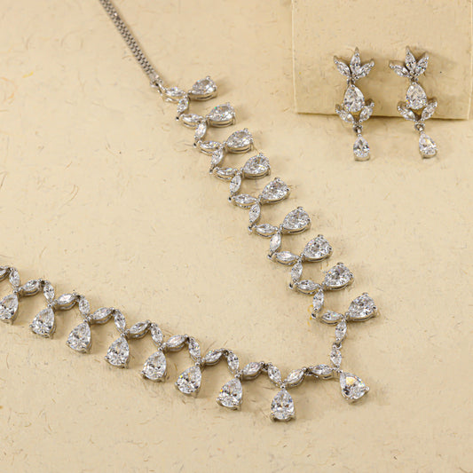 Malvika Alluring Swarovski Zirconia Silver Necklace Set