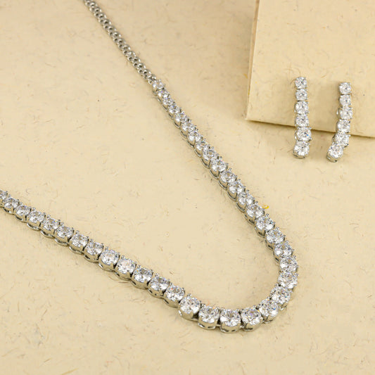 Janvi Classy Swarovski Zirconia Silver Necklace Set