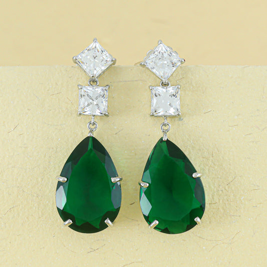 Gracy Green Drop Silver Earrings with Swarovski Zirconia