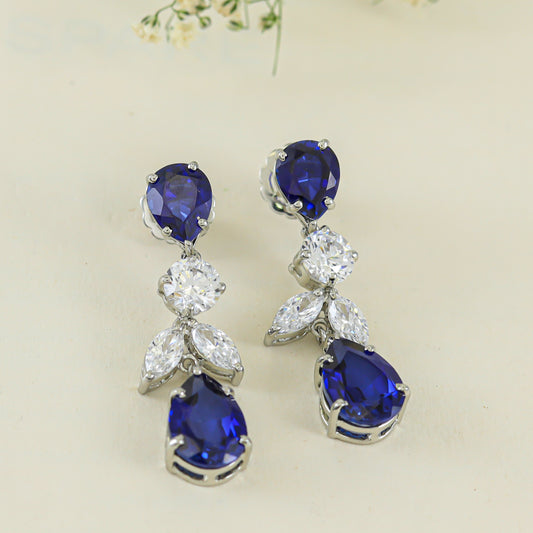 Elegant Blue Drop Silver Earrings with Swarovski Zirconia