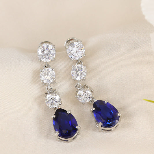 Imposing Blue & White Silver Swarovski Zirconia Earrings