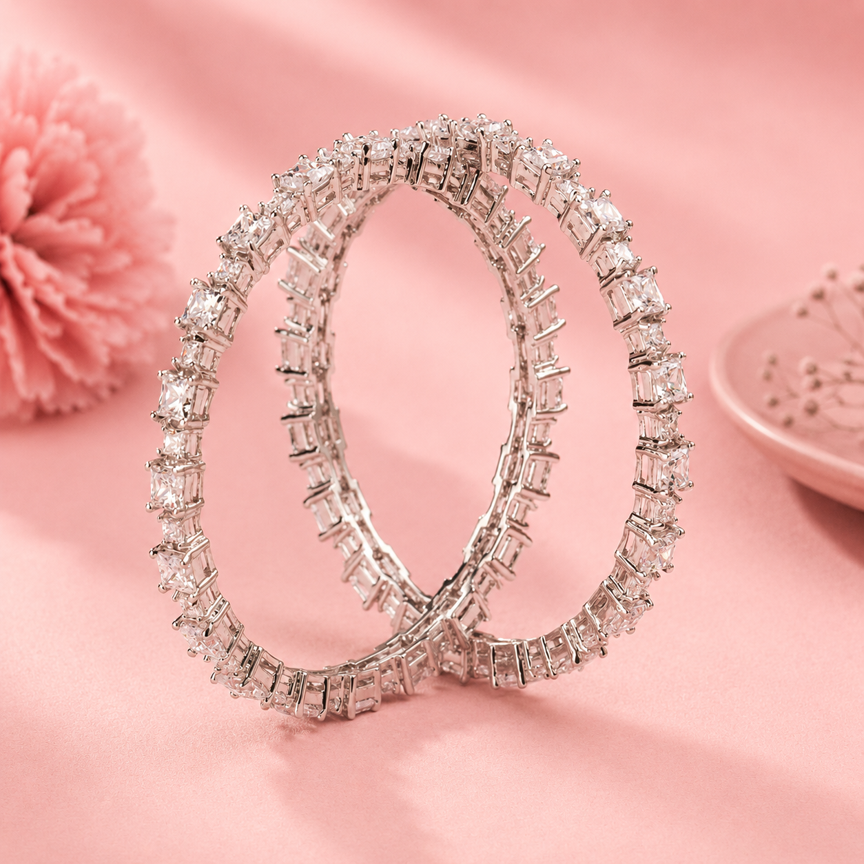 Avanya Silver Bangles With Princess Cut