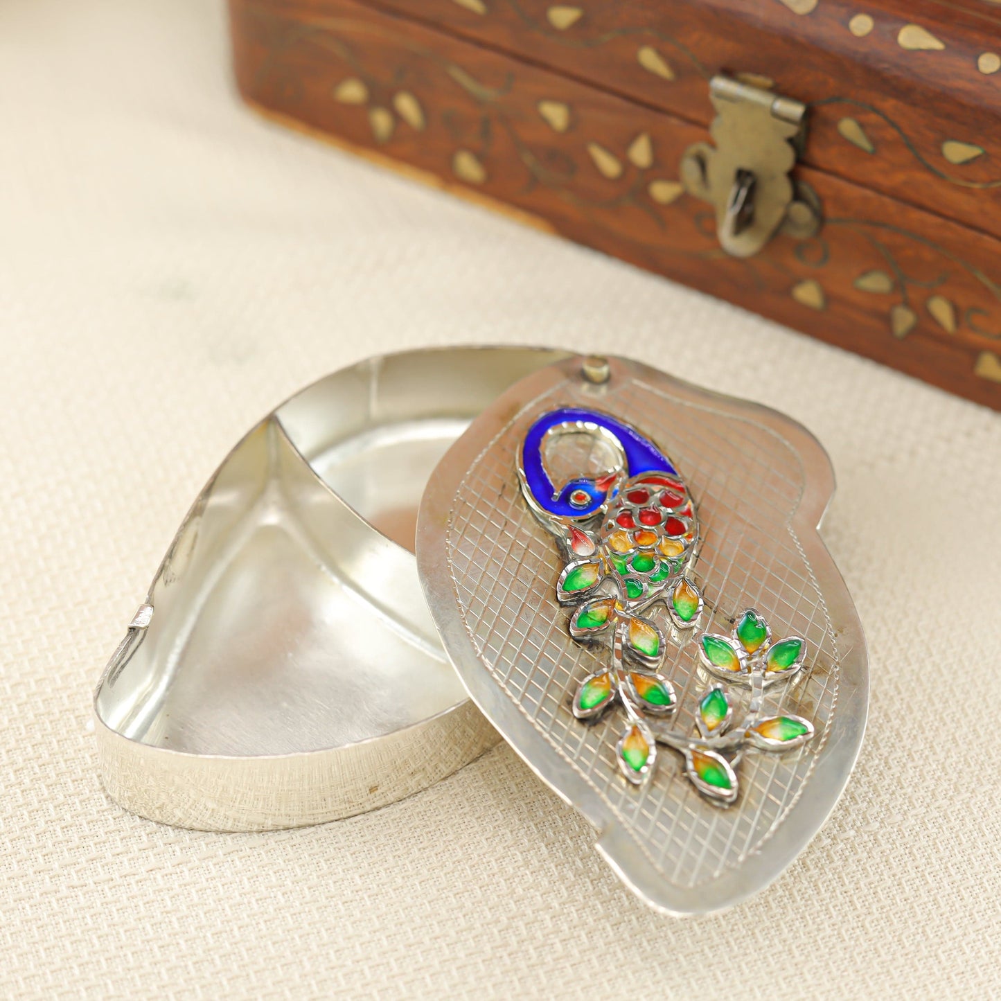 Classy Peacock Silver Multipurpose Box
