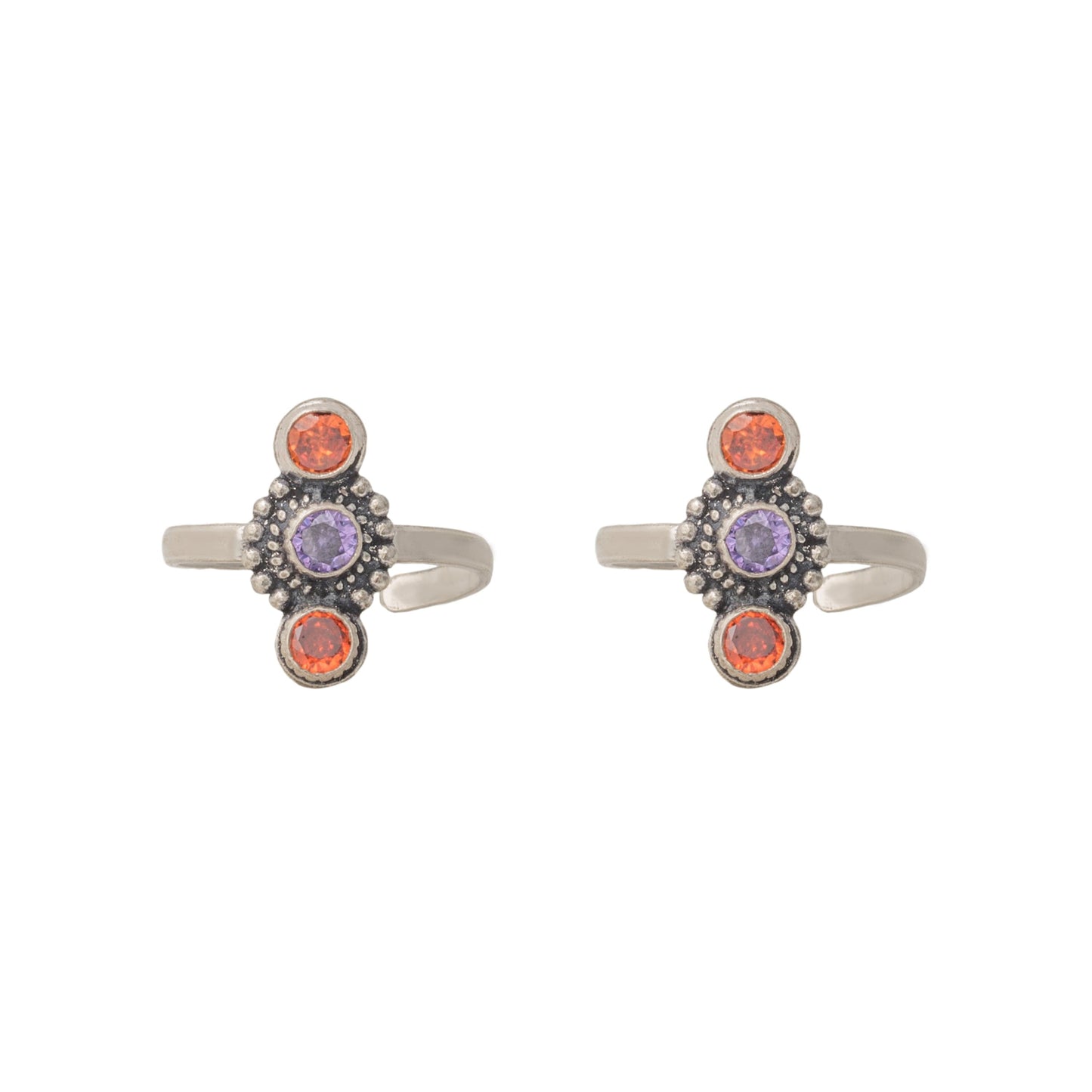Aanvi Colorful Traditional Chic Silver Toe Rings