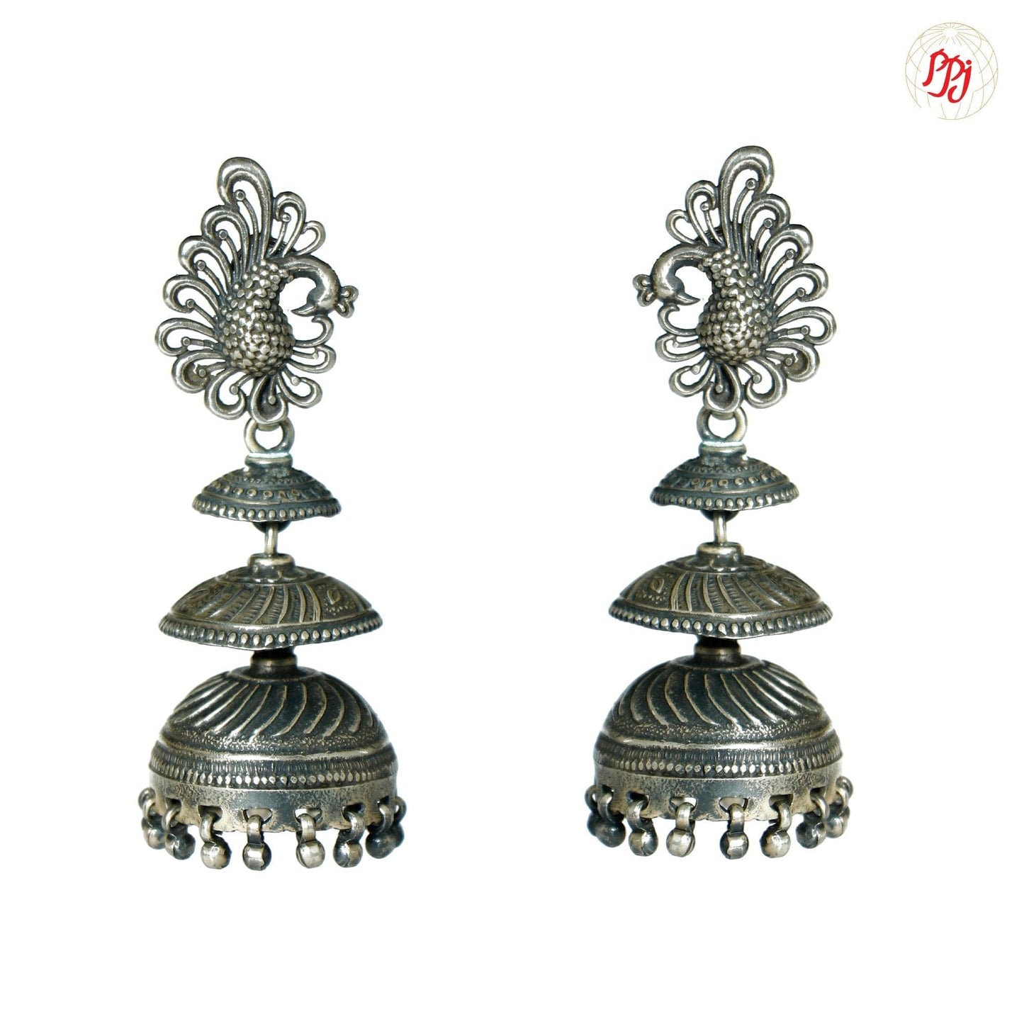 Dayita Classy Silver Earrings With Peacock Design