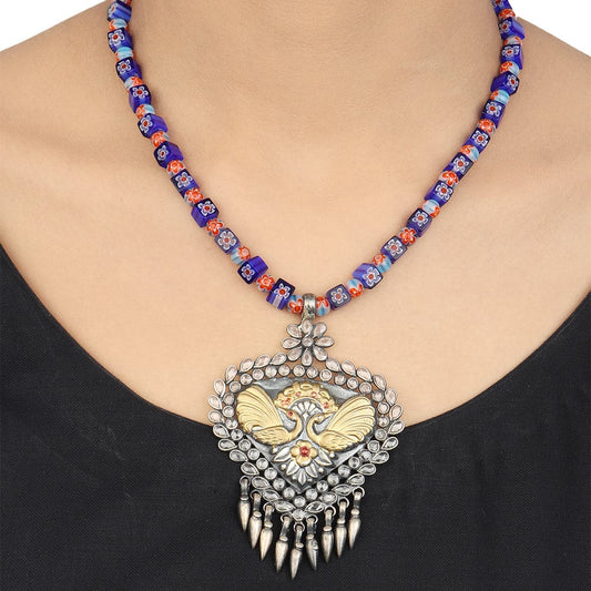 Naina Purple Beaded Dual Tone Silver Necklace