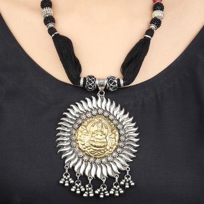 Nimisha Deity Motif Thread Silver Necklace