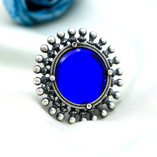 Blooming Blue Mirror Silver Ring