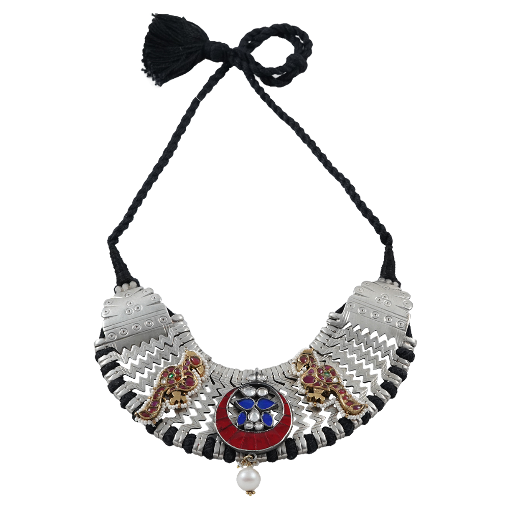 Abhitha Silver Necklace With Peacock Motif