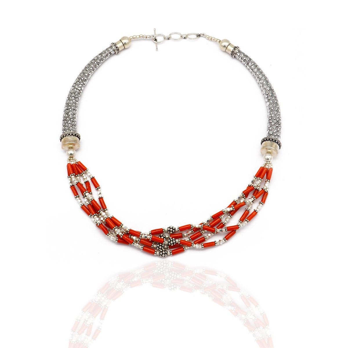 Beaded Tribal Silver Hasli-Necklace