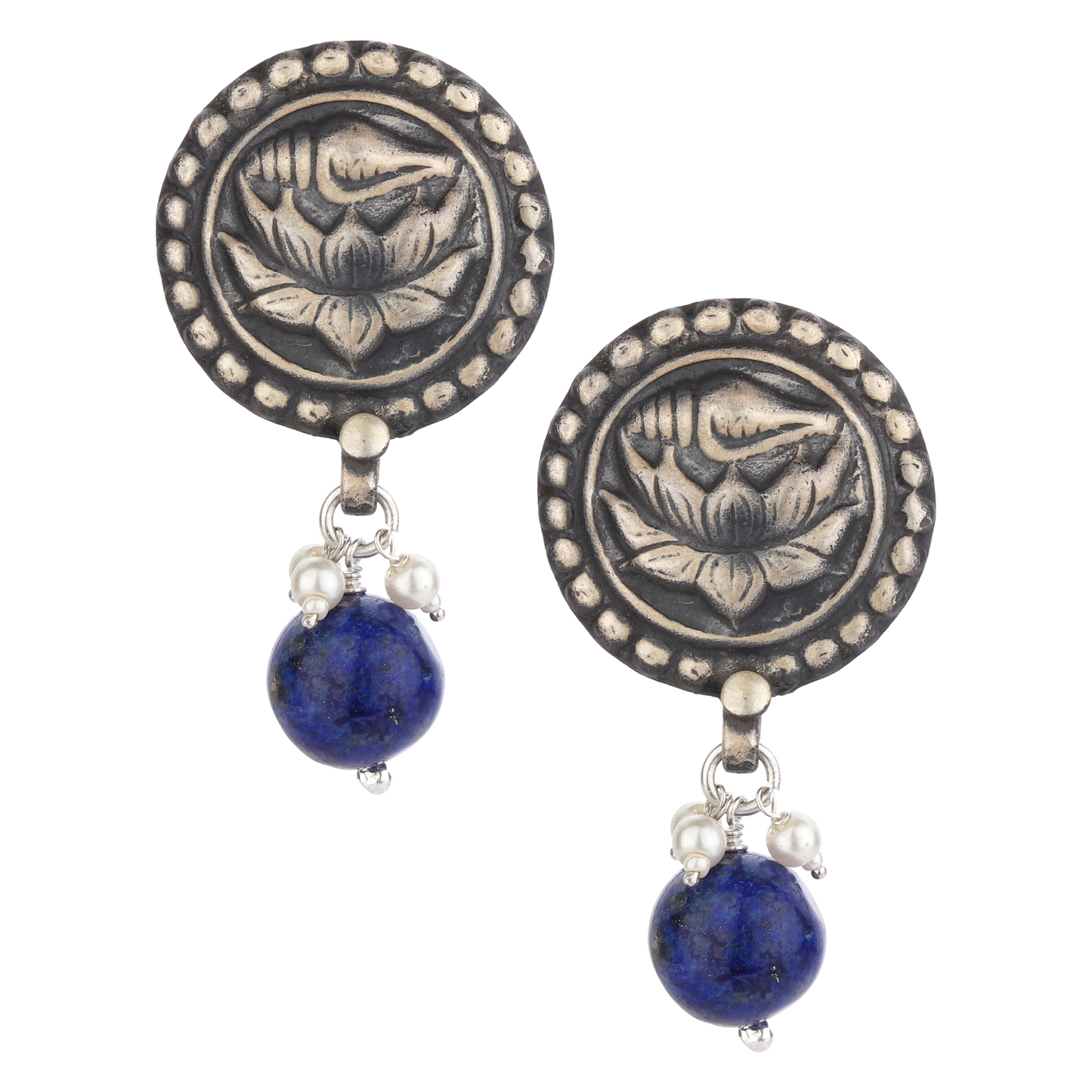 Brezza Blue Tribal Silver Drop Earrings