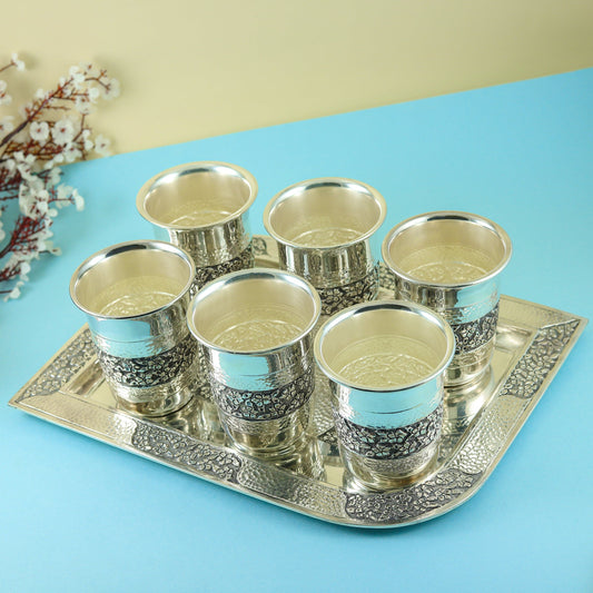 Fancy Silver Glass Set With Try