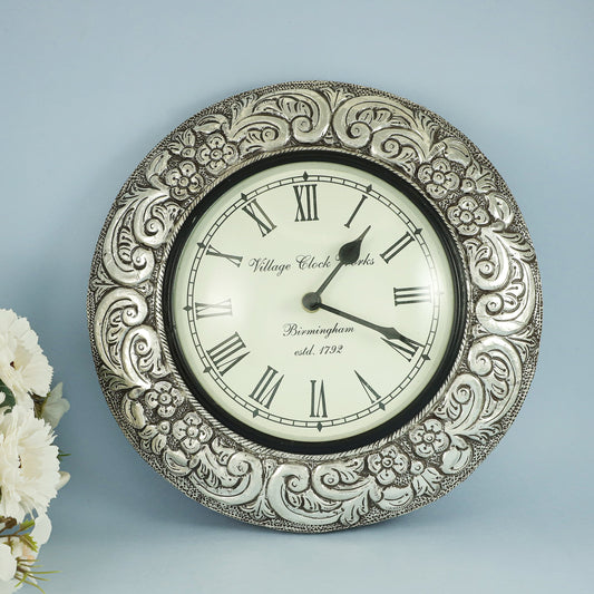 Fancy Silver Wall Clock